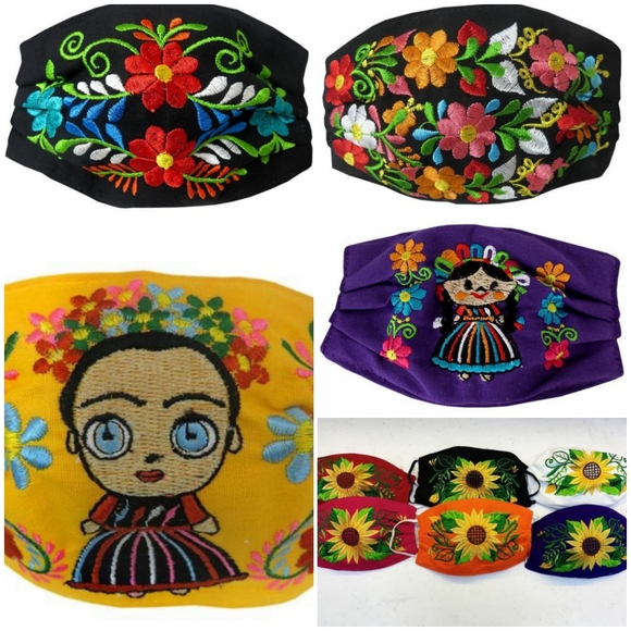 Mexico Floral Cultural Latin Embroidered Face Mask - Picture 3 of 9